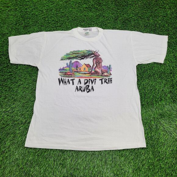 Vintage 90s Ephraim Britten Divi Tree T-Shirt Mens Large Surreal Aruba Art Tee - Picture 1 of 13